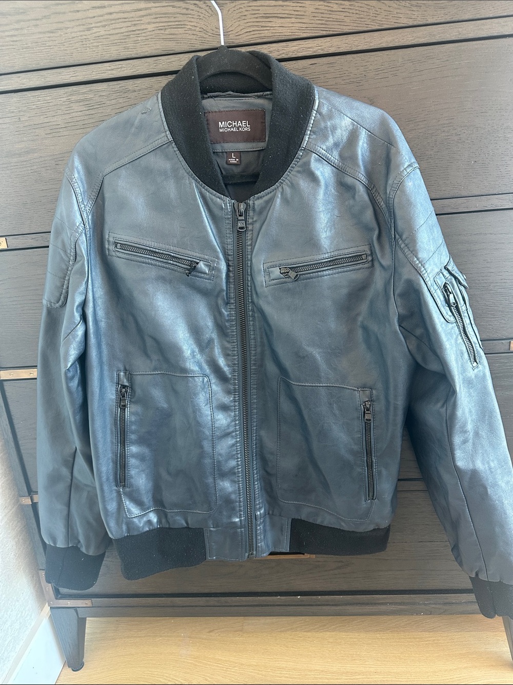 Michael Kors Men's Black Leather Bomber Jacket